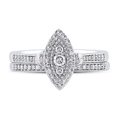 0.5 ct. Gesamtgewicht Komposit Braut-Set mit Diamanten im Marquise- und Rundschliff in 10K Weißgold