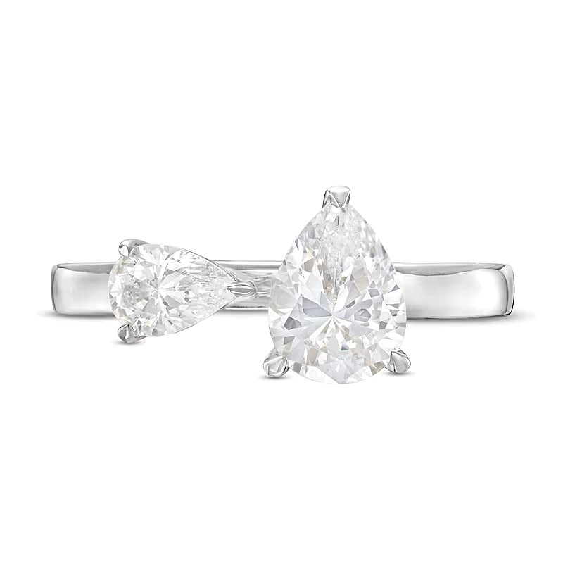 Verlobungsring Toi et Moi mit tropfenförmigen Diamanten 1,5 ct. Gesamtgewicht und offener Ringschiene in 14K Weißgold