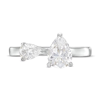 Verlobungsring Toi et Moi mit tropfenförmigen Diamanten 1,5 ct. Gesamtgewicht und offener Ringschiene in 14K Weißgold