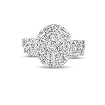 1.5 CT. Gesamtgewicht Braut-Set mit ovalem Diamant, doppeltem Halo und mehrreihigem Design in 10K Weißgold