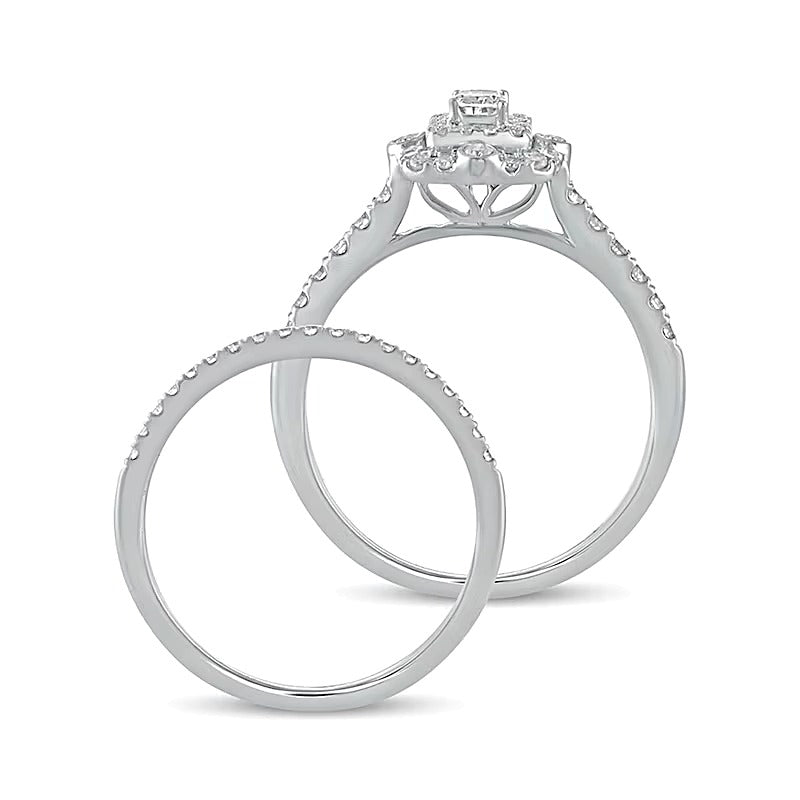Braut-Set mit Diamanten im Smaragdschliff und doppeltem Rahmen 0,63 ct. Gesamtgewicht in 10K Weißgold
