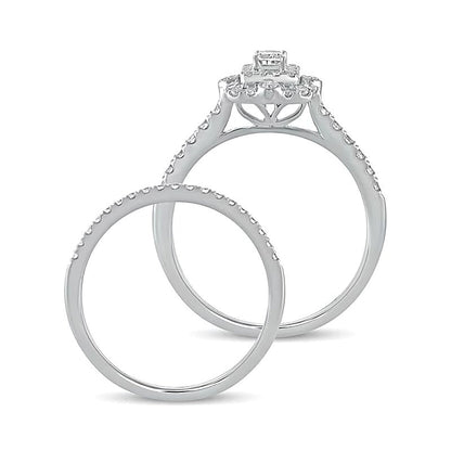 Braut-Set mit Diamanten im Smaragdschliff und doppeltem Rahmen 0,63 ct. Gesamtgewicht in 10K Weißgold