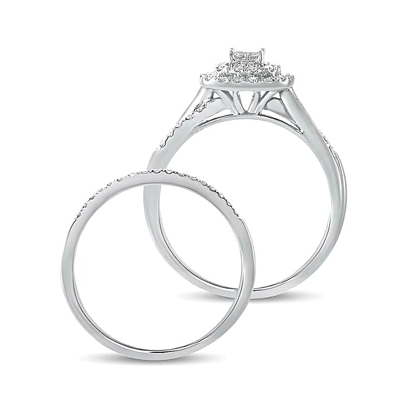 Braut-Set mit Diamanten im Princess-, Rund- und Kissenschliff 0.38 ct. Gesamtgewicht in 10K Weißgold