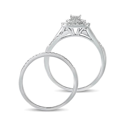 Braut-Set mit Diamanten im Princess-, Rund- und Kissenschliff 0.38 ct. Gesamtgewicht in 10K Weißgold