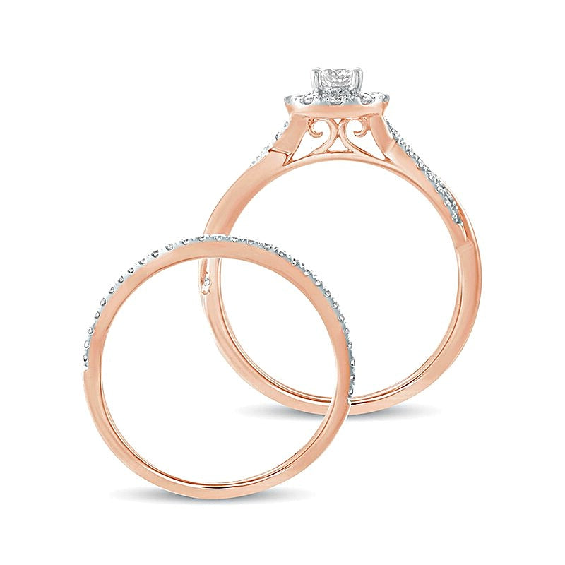 0.5 ct. Gesamtgewicht Diamant Brautset mit gedrehter Ringschiene in 10K Roségold