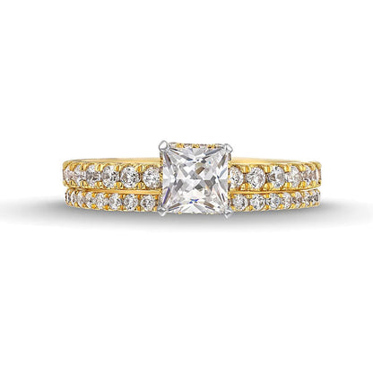 Braut-Set mit Princess- und rund geschliffenen Labordiamanten 1,75 ct. Gesamtgewicht in 14K Gelbgold (F/SI2)