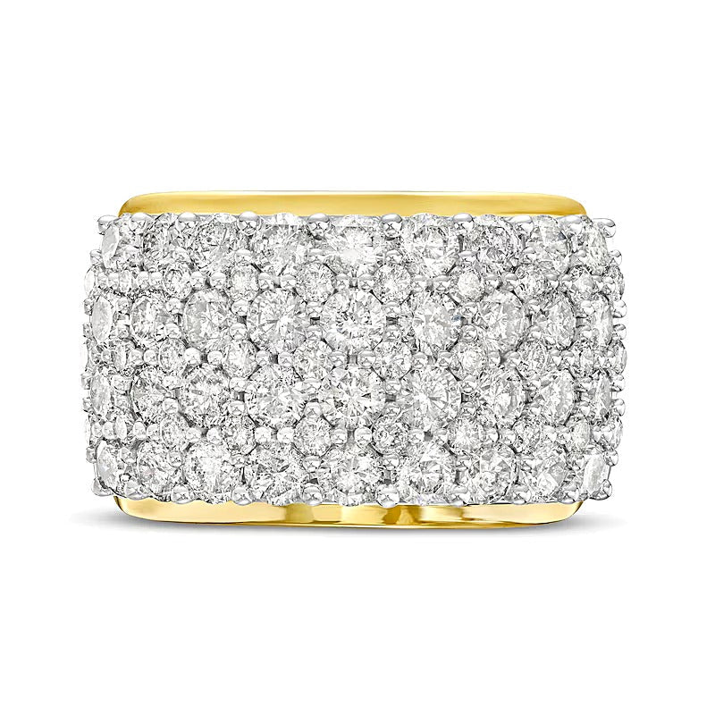 Memoire-Ring mit weißen runden Diamanten, mehrreihig, 3.5 ct. Gesamtgewicht, in 10K Gelbgold