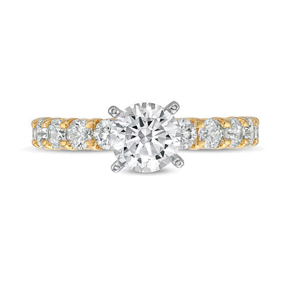Solitär-Verlobungsring mit seitlichem Besatz mit 2.0 ct. Gesamtgewicht weißen runden Diamanten in 14K Gelbgold (I/I2)