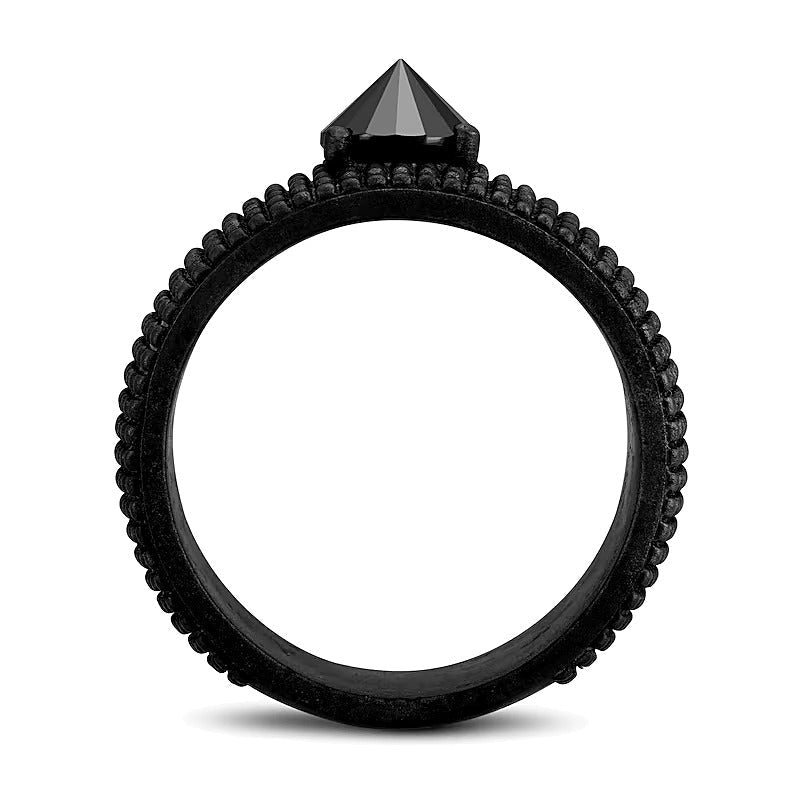 Fashion-Ring mit rundem schwarzen Spinell in oxidiertem, rhodiniertem Sterlingsilber