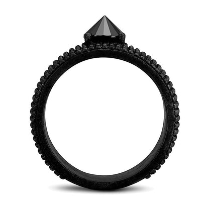 Fashion-Ring mit rundem schwarzen Spinell in oxidiertem, rhodiniertem Sterlingsilber