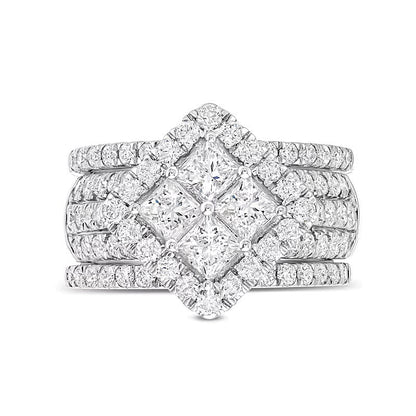 Braut-Set 3.0 ct. Gesamtgewicht mit Princess-Diamanten in quadratischem Rahmen, Dreiteilig, 14K Weißgold