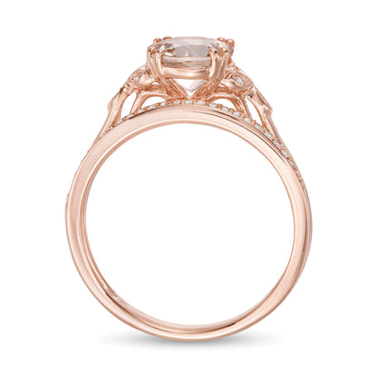 8.0mm Morganit und Diamant 0.1 ct. Gesamtgewicht Braut-Set mit Blattmotiv-Seiten in 10K Roségold