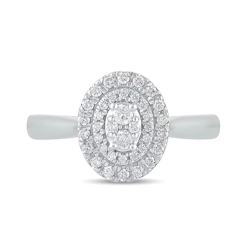 0,33 ct. Gesamtgewicht Komposit Verlobungsring mit ovalem Diamanten und doppeltem Rahmen in 10K Weißgold
