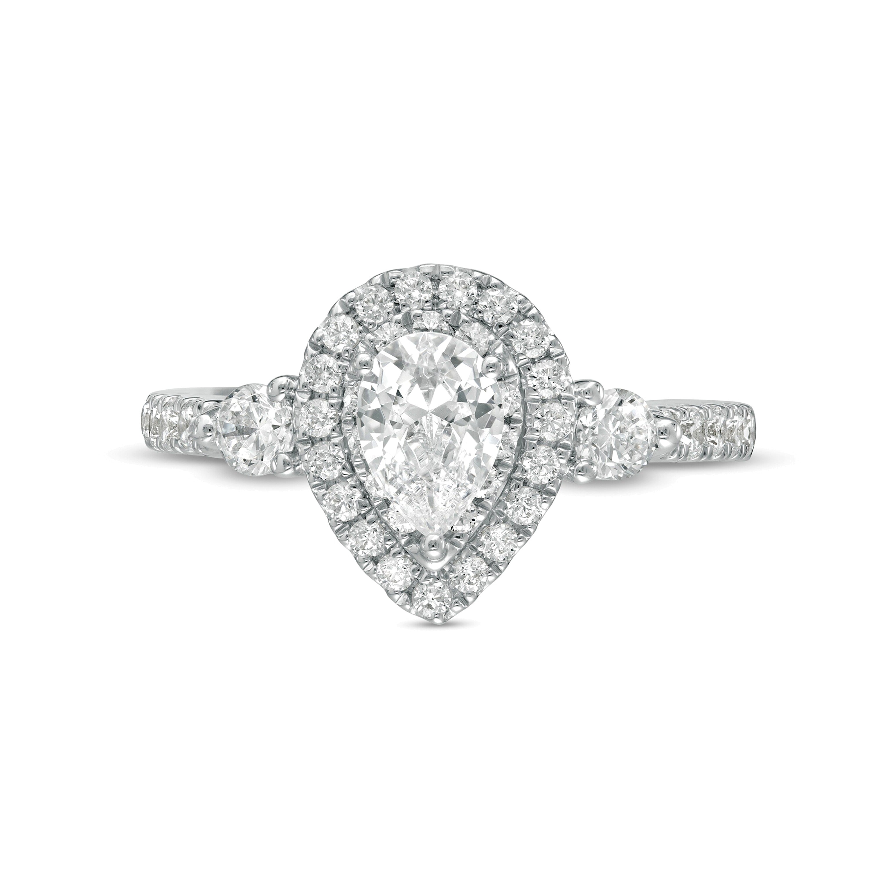 1,17 ct. Gesamtgewicht Dreistein-Verlobungsring mit tropfenförmigen und runden Diamanten in 14K Weißgold (I/I2)