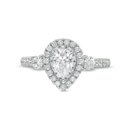 1,17 ct. Gesamtgewicht Dreistein-Verlobungsring mit tropfenförmigen und runden Diamanten in 14K Weißgold (I/I2)