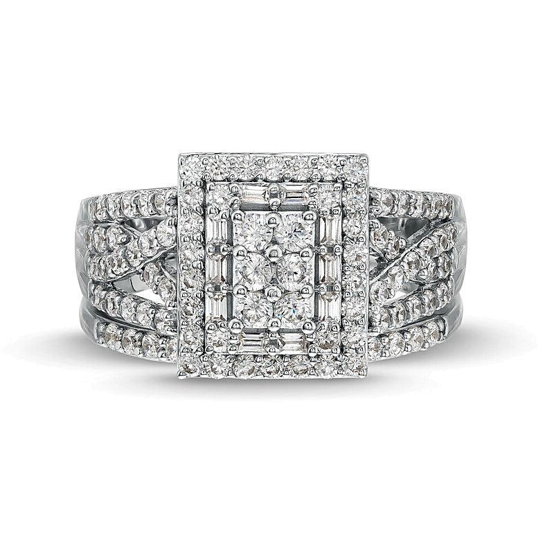 Braut-Set mit Diamanten im Baguette-, Rechteck- und Rundschliff, 1.0 ct. Gesamtgewicht, in 10K Weißgold