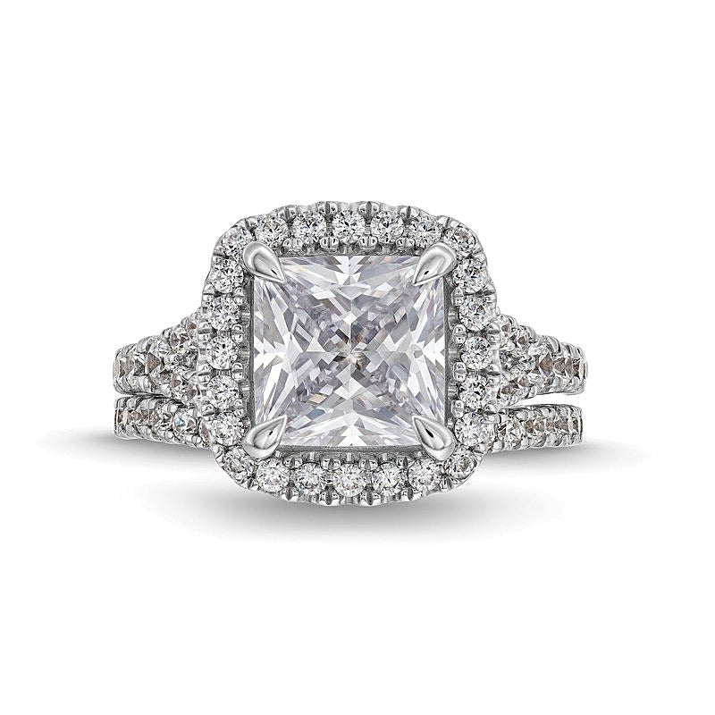 5.25 CT. TW Braut-Set mit Labordiamanten im Princess- und Rundschliff, Halo, geteilter Ringschiene in 14K Weißgold (I/SI2)