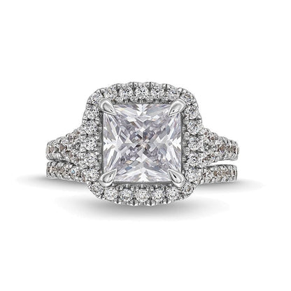 5.25 CT. TW Braut-Set mit Labordiamanten im Princess- und Rundschliff, Halo, geteilter Ringschiene in 14K Weißgold (I/SI2)