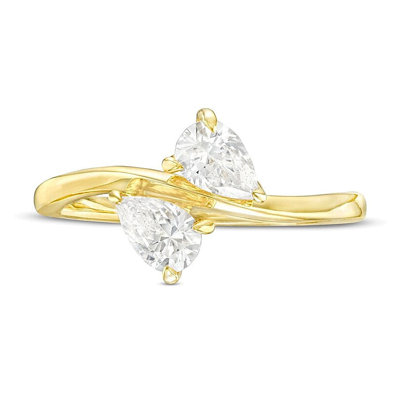 1.0 CT. Gesamtgewicht Verlobungsring mit tropfenförmigen Diamanten im Toi-et-Moi-Design aus 14K Gelbgold