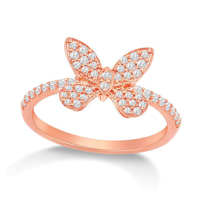 0,33 ct. Gesamtgewicht Diamant Schmetterling Fashion Ring aus 10K Roségold