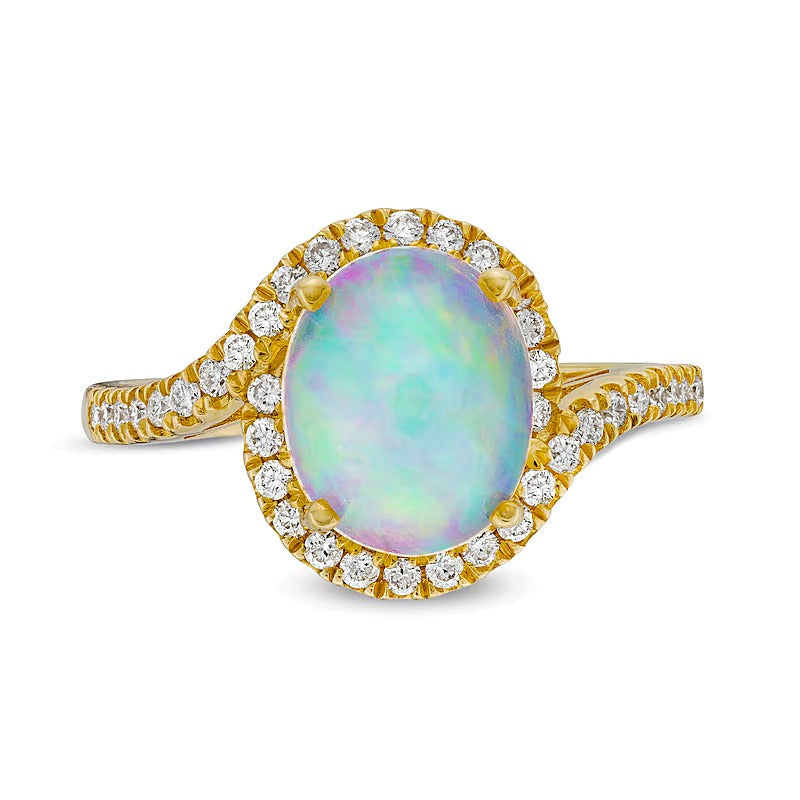 Ovaler Opal und 0,33 ct. Gesamtgewicht Diamant Fashion Bypass Ring in 10K Gelbgold