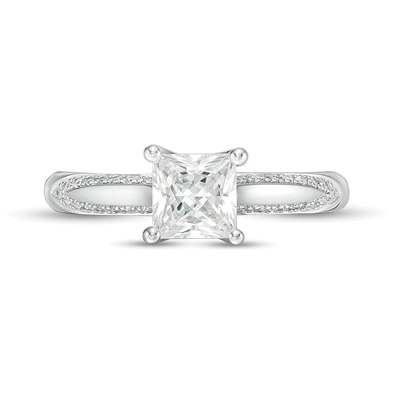 1.13 CT. Gesamtgewicht Solitär mit seitlichem Besatz Verlobungsring mit Diamanten im Princess- und Rundschliff in 14K Weißgold (I/I2)