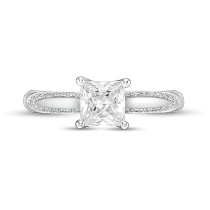 1.13 CT. Gesamtgewicht Solitär mit seitlichem Besatz Verlobungsring mit Diamanten im Princess- und Rundschliff in 14K Weißgold (I/I2)