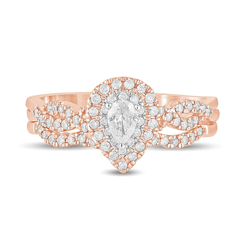 0,5 ct. Gesamtgewicht Brautset mit tropfenförmigen Diamanten, mehrreihig mit doppeltem Rahmen, in 10K Roségold