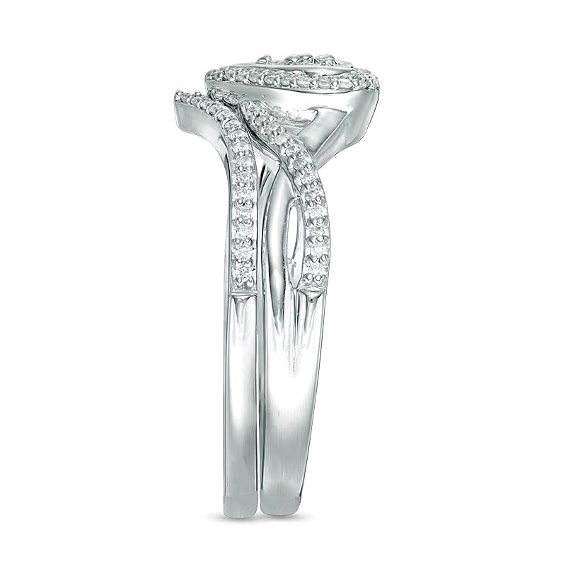 Braut-Set mit Diamanten im Herz-Rahmen 0.2 ct. Gesamtgewicht in 10K Weißgold
