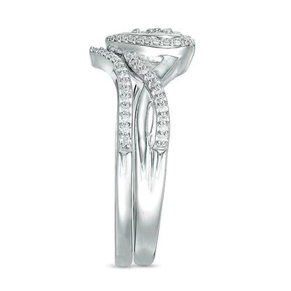Braut-Set mit Diamanten im Herz-Rahmen 0.2 ct. Gesamtgewicht in 10K Weißgold
