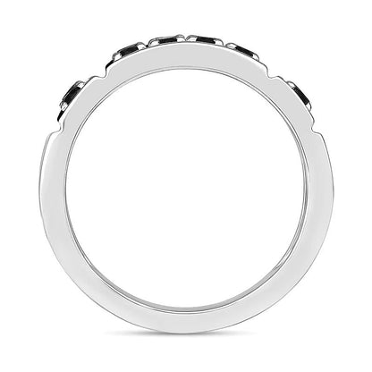 1.0 CT. Gesamtgewicht Fashion-Ring mit schwarzen Diamanten im Rundschliff, zweireihig, aus rhodiniertem Sterlingsilber