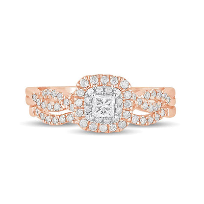0,5 ct. Gesamtgewicht Braut-Set mit Diamanten im Princess-, Rund- und Kissenschliff in 10K Roségold