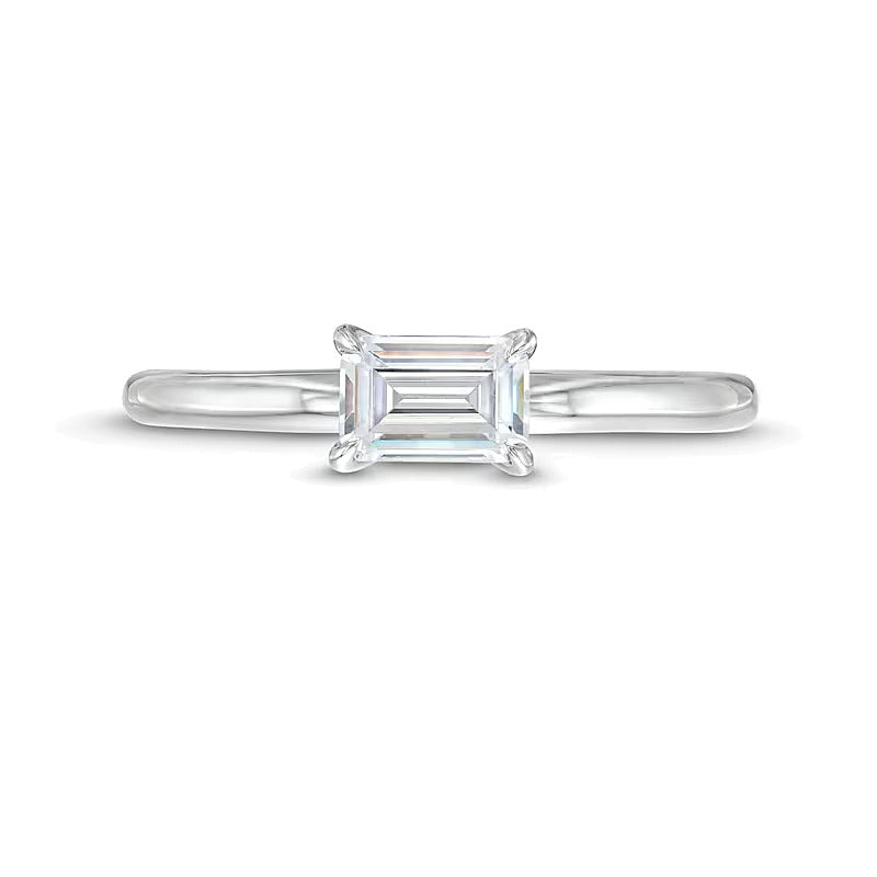 0,5 ct. Solitär-Ring mit Diamant im Smaragdschliff quer gefasst in 14K Weißgold (I/I2)