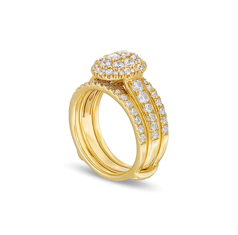 Braut-Set mit ovalen Diamanten 1.5 ct. Gesamtgewicht in 10K Gelbgold