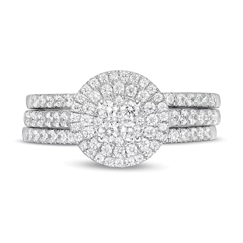 1.0 CT. Gesamtgewicht Komposit-Diamant Brautset im Vintage-Stil mit doppeltem Rahmen aus 10K Weißgold