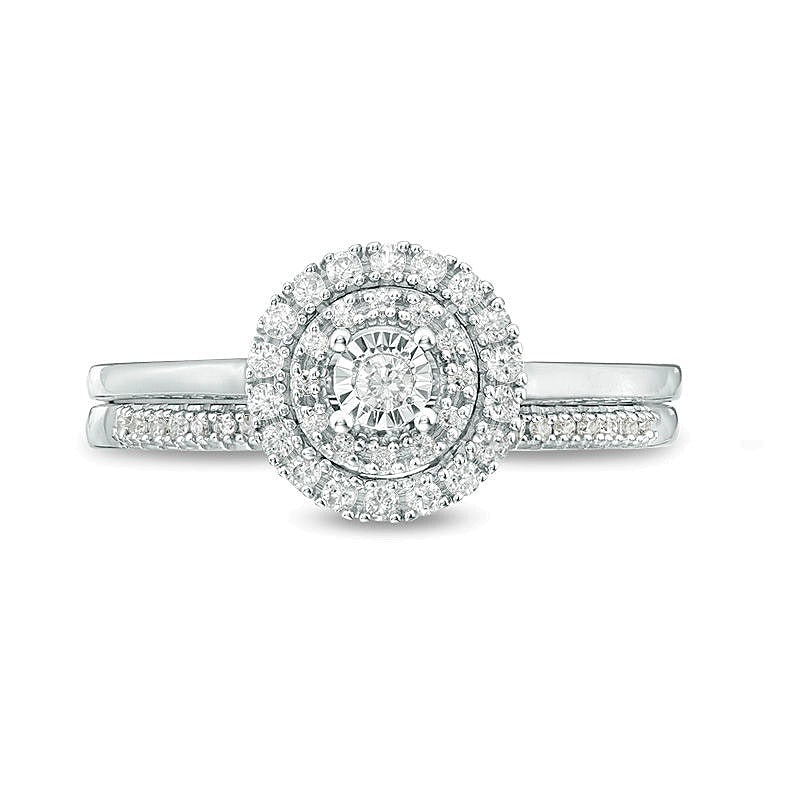 Brautset mit Diamanten 0,25 ct. Gesamtgewicht rund in 10K Weißgold