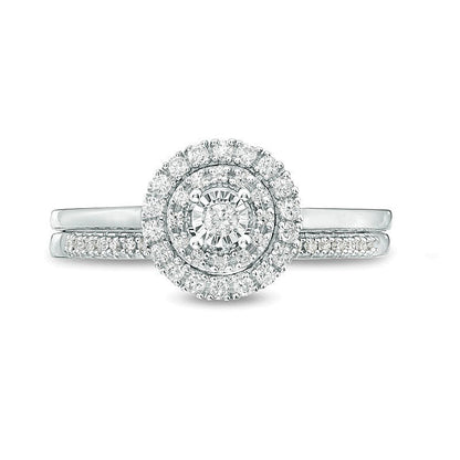 Brautset mit Diamanten 0,25 ct. Gesamtgewicht rund in 10K Weißgold