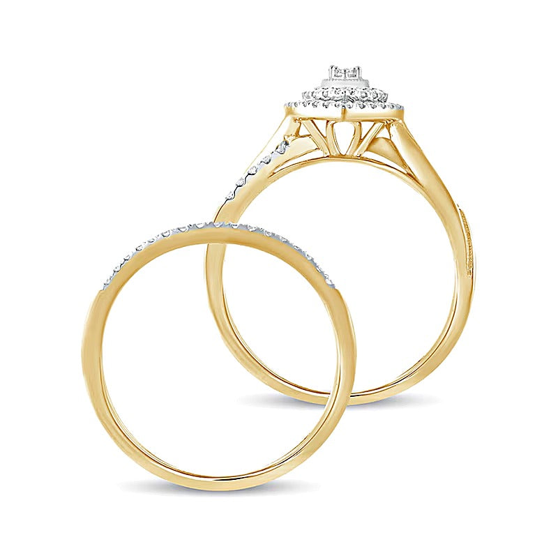 Braut-Set mit Komposit-Diamanten im Tropfen-Rahmen 0,38 ct. Gesamtgewicht in 10K Gelbgold