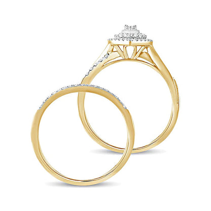 Braut-Set mit Komposit-Diamanten im Tropfen-Rahmen 0,38 ct. Gesamtgewicht in 10K Gelbgold
