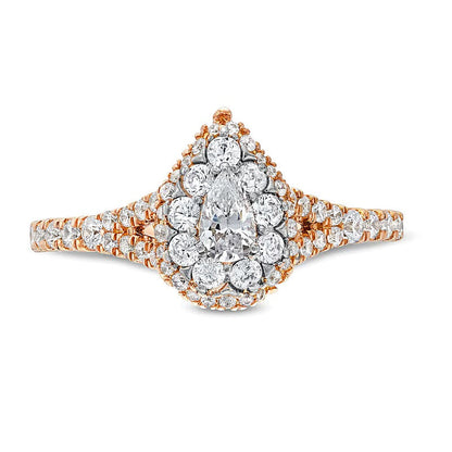 0.75 ct. Gesamtgewicht Multi-Diamant Verlobungsring mit Tropfen- und Rundschliff in 10K Roségold
