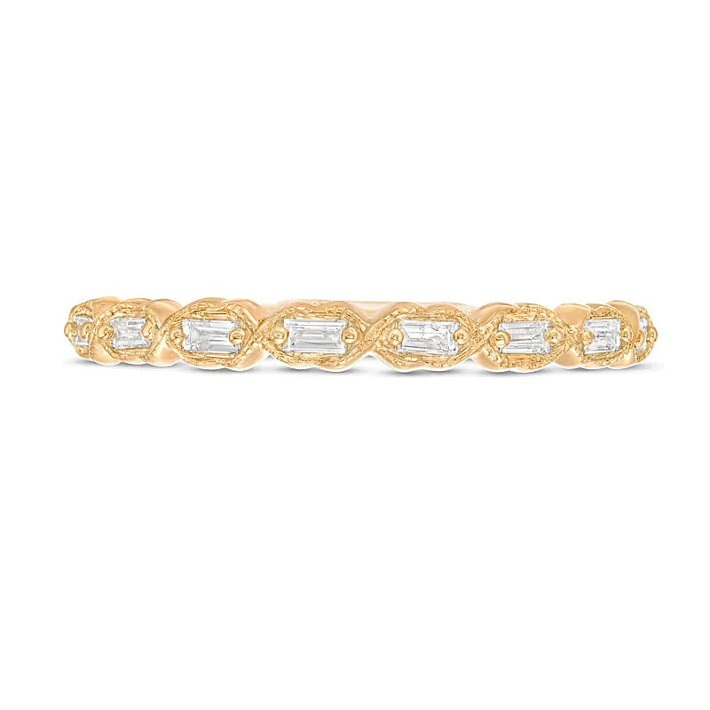 0.13 ct. Gesamtgewicht Ring mit Baguette-Diamanten im Art-Déco-Vintage-Stil, stapelbar, in 10K Gelbgold