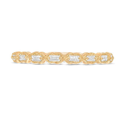 0.13 ct. Gesamtgewicht Ring mit Baguette-Diamanten im Art-Déco-Vintage-Stil, stapelbar, in 10K Gelbgold