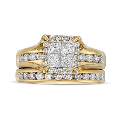 1.5 ct. Gesamtgewicht Diamant-Brautset im Princess- und Rundschliff in 14K Gelbgold