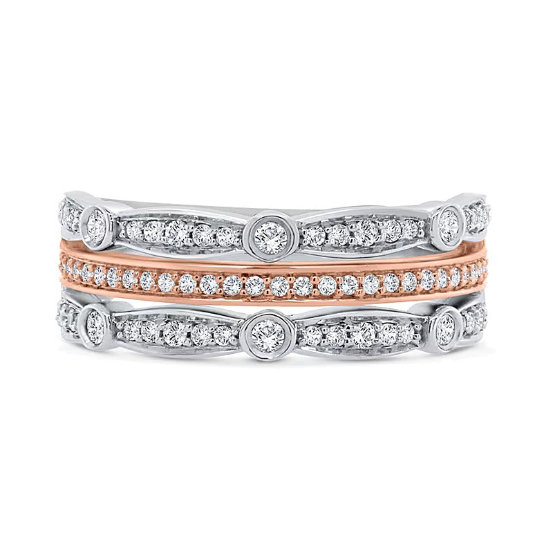 0.38 ct. Gesamtgewicht Diamant mehrreihiger Stapelring in 10K Gold zweifarbig
