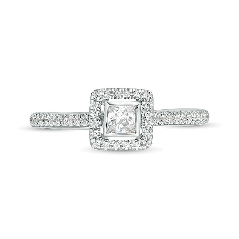 0,33 ct. Gesamtgewicht Verlobungsring mit Diamanten im Princess- und Rundschliff und Halo in 10K Weißgold