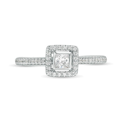 0,33 ct. Gesamtgewicht Verlobungsring mit Diamanten im Princess- und Rundschliff und Halo in 10K Weißgold