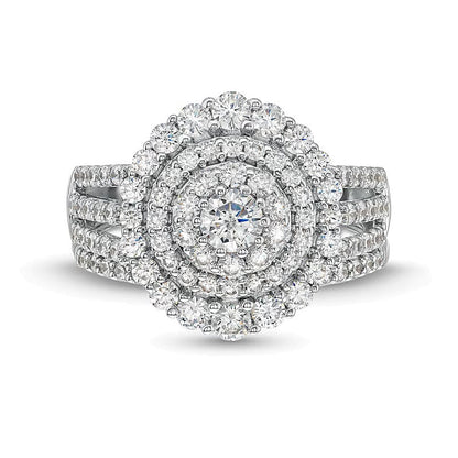 Diamant-Brautset mit dreireihigem Scallop-Rahmen 1.5 ct. Gesamtgewicht in 10K Weißgold