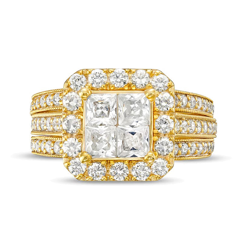 2.5 ct. Gesamtgewicht Brautset mit Diamanten im Princess- und Rundschliff in 14K Gelbgold (I/I2)