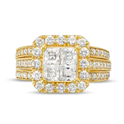 2.5 ct. Gesamtgewicht Brautset mit Diamanten im Princess- und Rundschliff in 14K Gelbgold (I/I2)