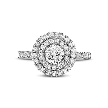 1.25 CT. Gesamtgewicht Diamant Verlobungsring mit doppeltem Halo in 14K Weißgold (I/I1)